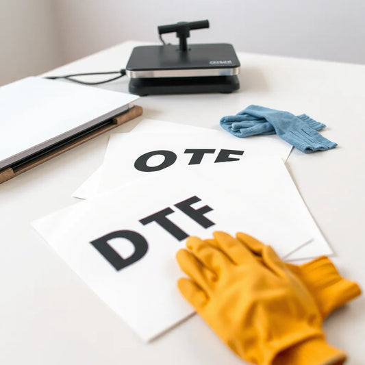 DTF transfer sheets and printed fabric swatches showing crisp, vibrant detail